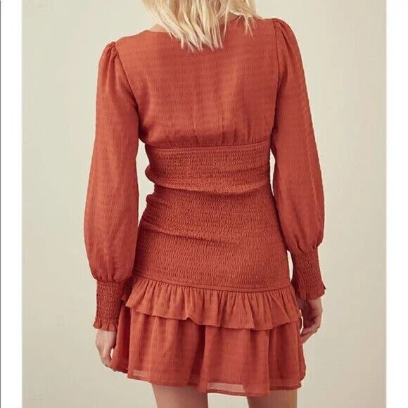 NEW! Storia Cinch orange long sleeve ruffle bodycon mini dress size Medium - Picture 2 of 7